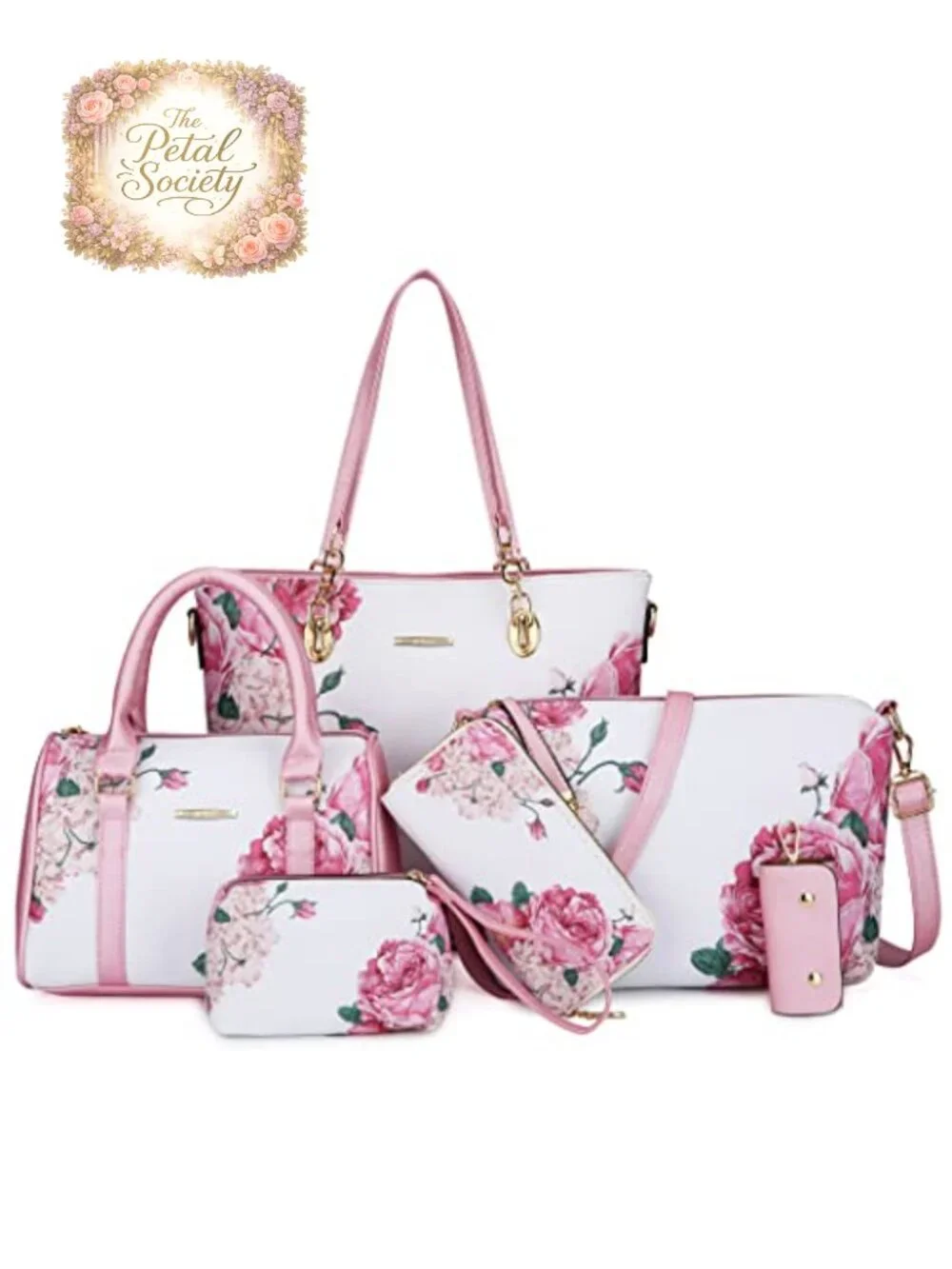 Faux Leather 6-Piece Satchel Shoulder Tote Handbag Set with Crossbody Strap